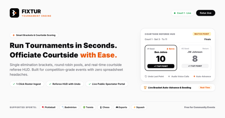 Fixtur — Professional Tournament Engine & Courtside Scoring photo
