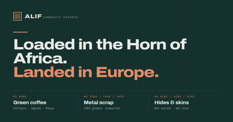Alif Commodity Exports — Green coffee, metal scrap & raw hides from the Horn of Africa photo