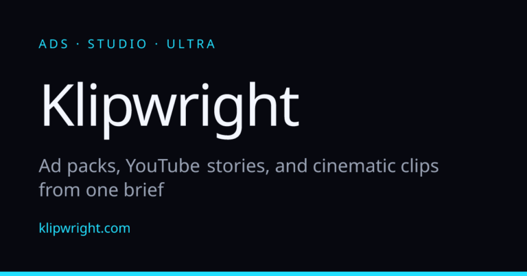 Klipwright — Ad packs, YouTube stories, and cinematic clips from one brief photo