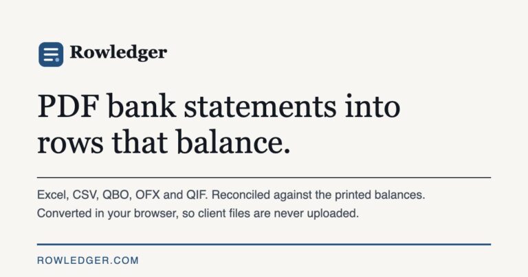 Rowledger: Bank Statement to Excel, CSV and QuickBooks Converter