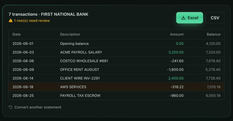 StatementSheet: Convert Bank Statements to Excel & CSV